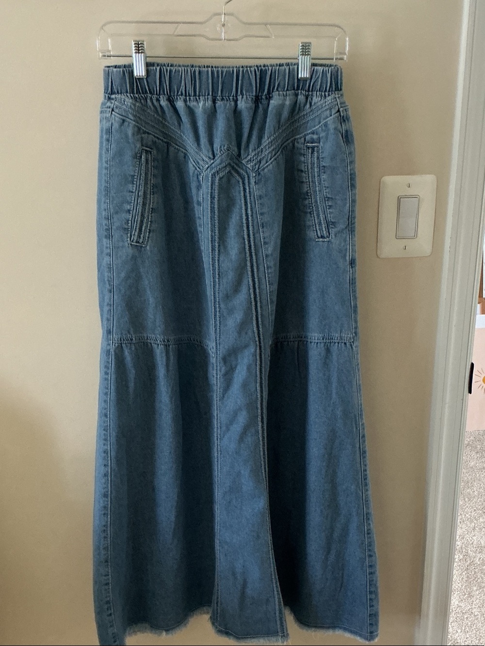 Denim Maxi Skirt in Washed Blue